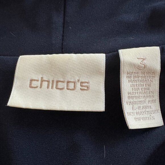 Chico’s Size 3 (XL 16/18) Navy Open Front Cardigan Striped Chiffon Back Mixed Me - Picture 6 of 8